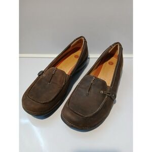 Clarks Unstructured Dark Brown Leather Slip On Loafers Womens Size 11